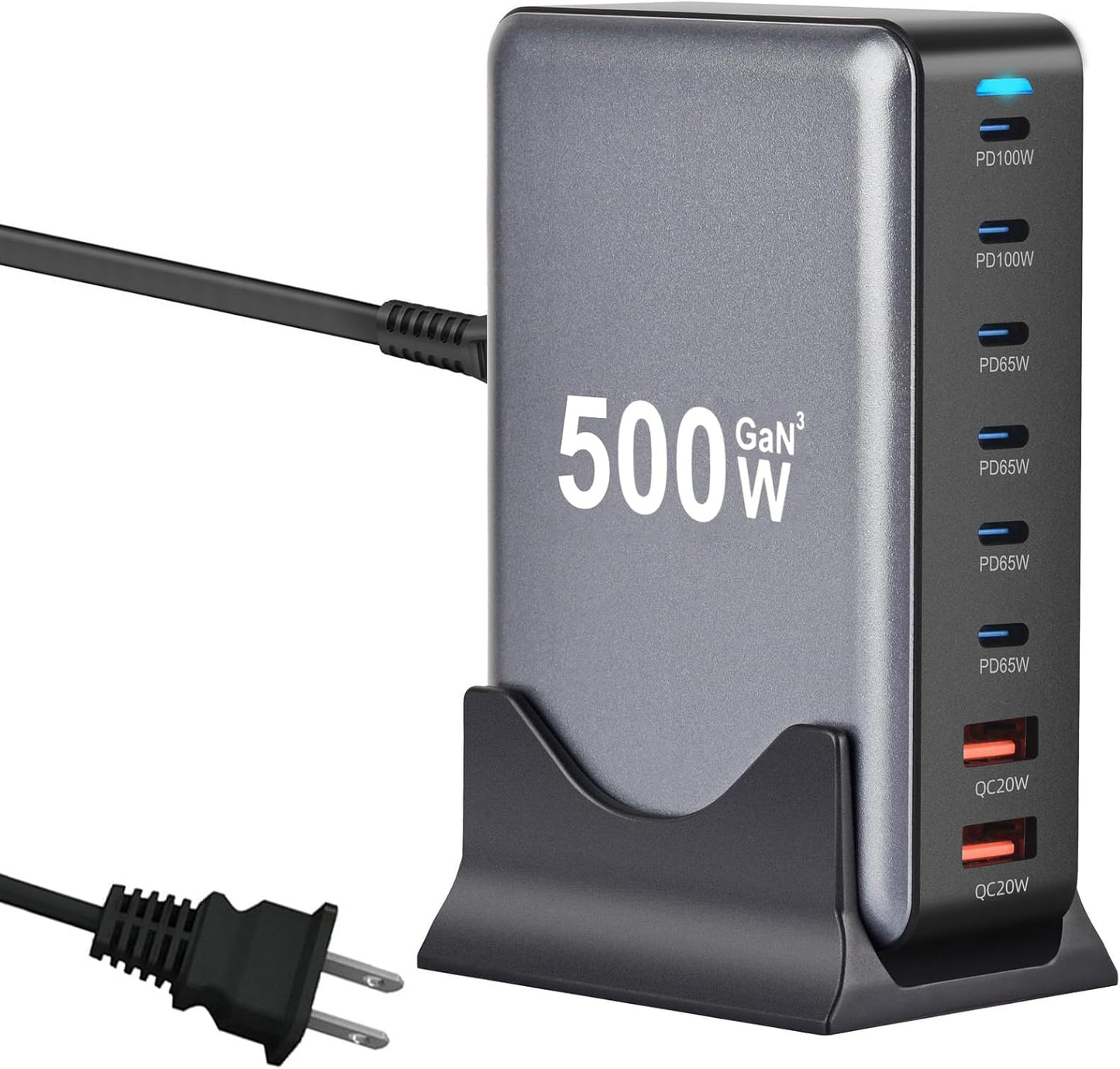500W USB C Fast Charger Block - 8 Port Charging Station Hub