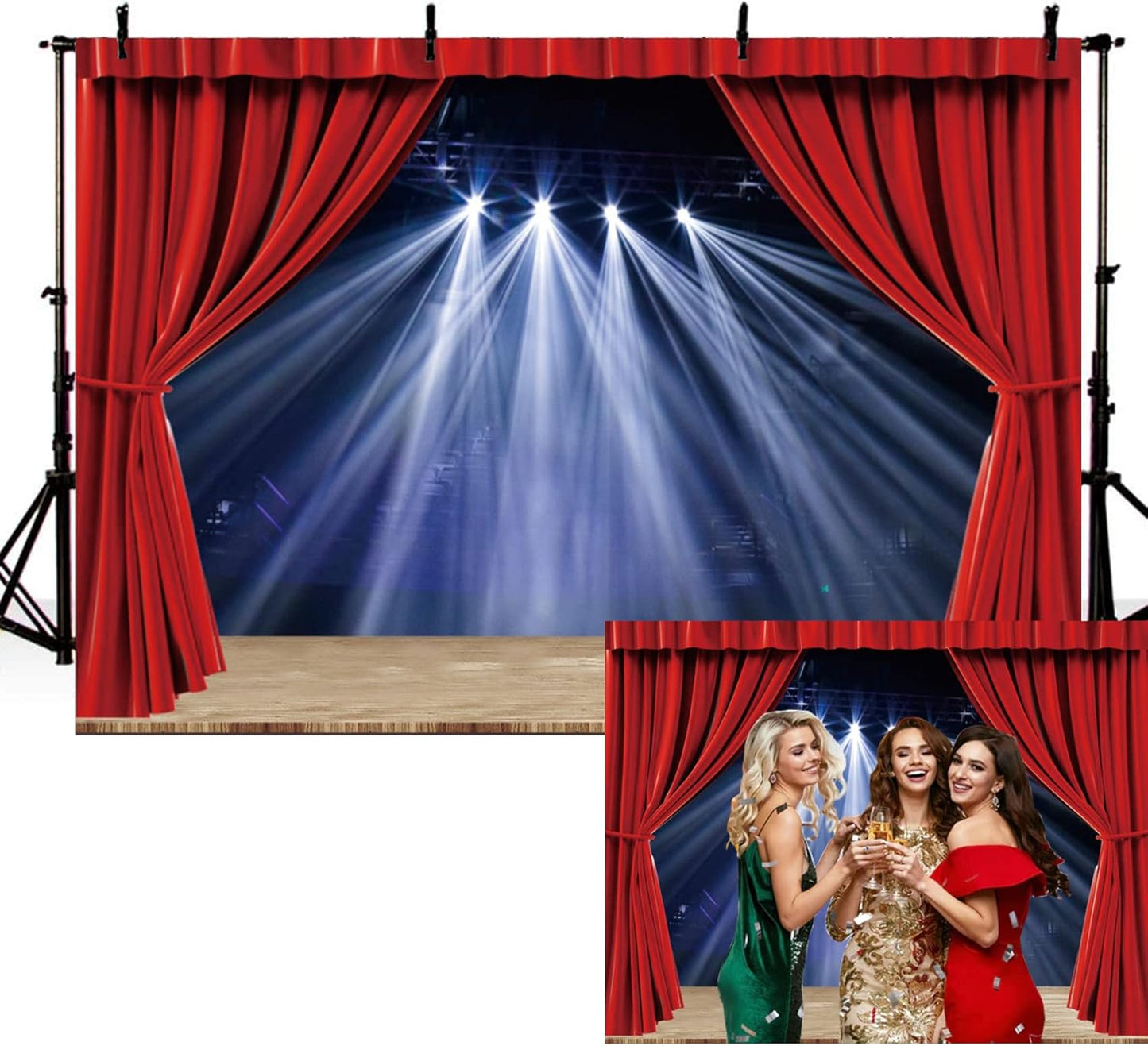 10x8ft Theater Stage Backdrop with Red Curtains for Photos