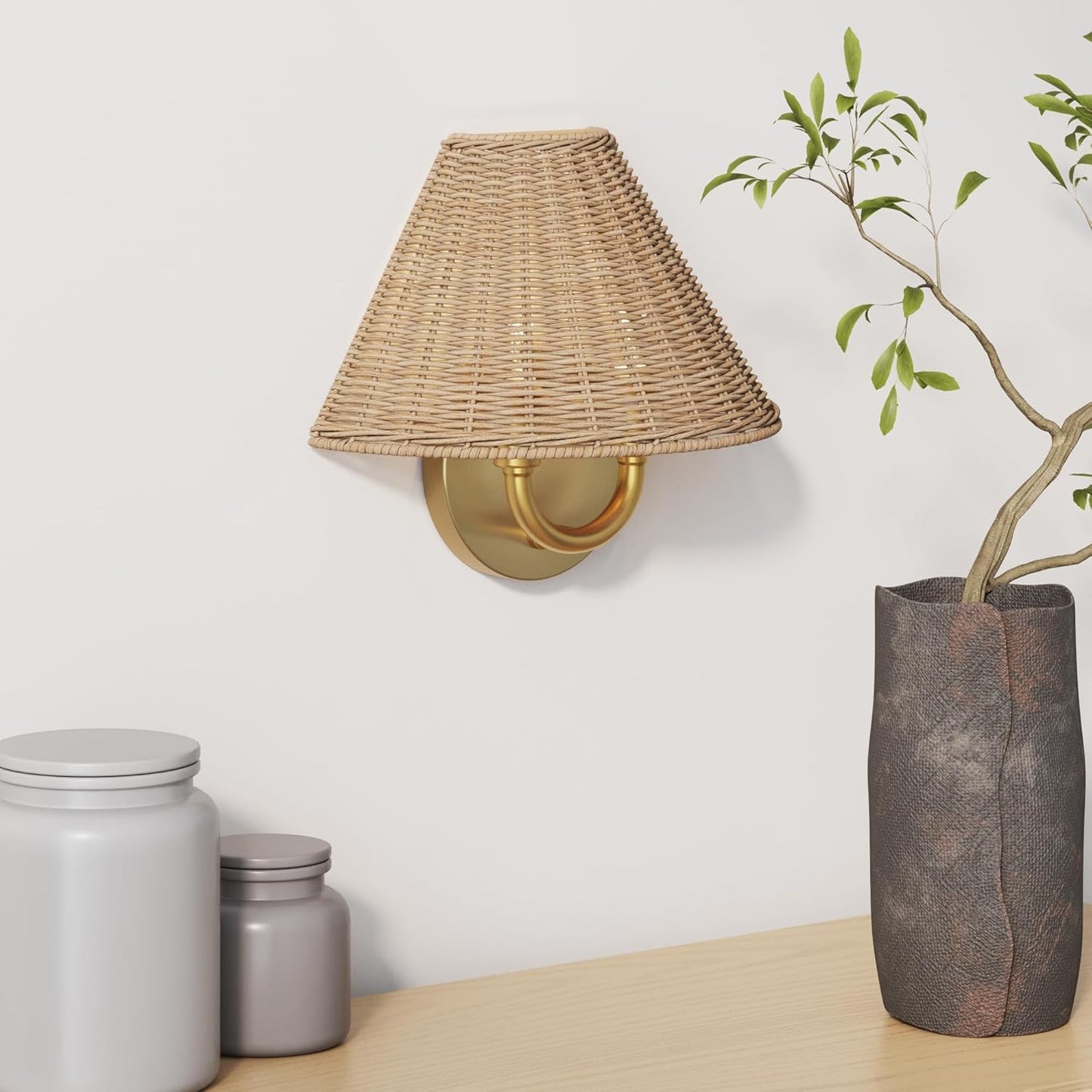 Nathan James Shoal Modern Rattan Wall Light Fixture for Home