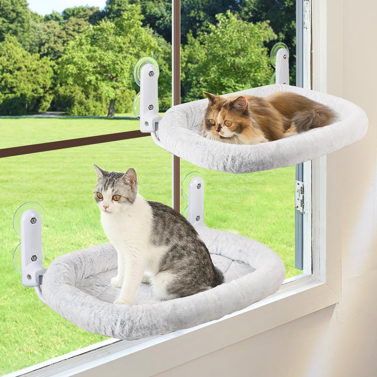 2PC Cat Window Perch with Bolster for Indoor Cats Relaxation