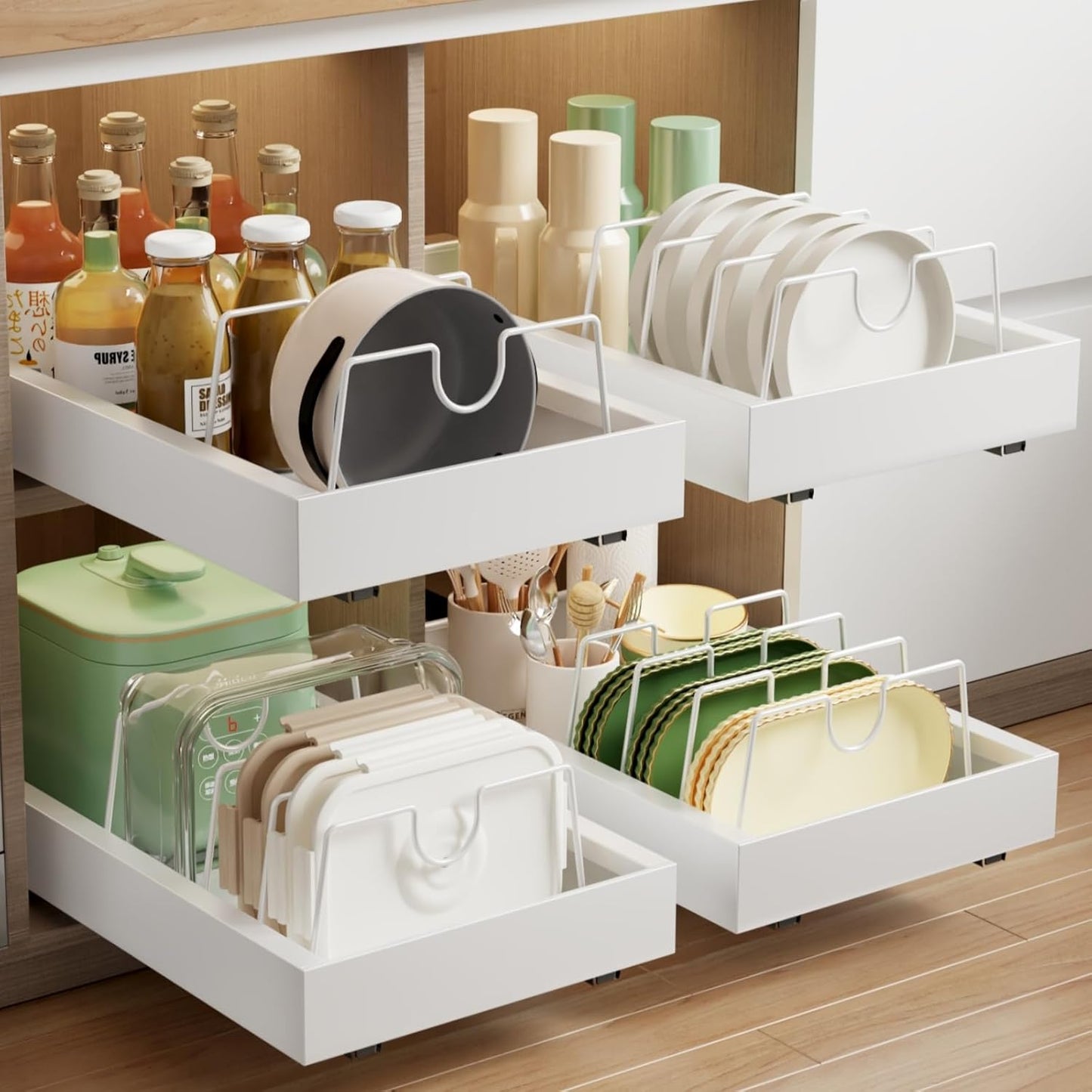 Pull Out Cabinet Organizer with 8 Dividers for Kitchen Use