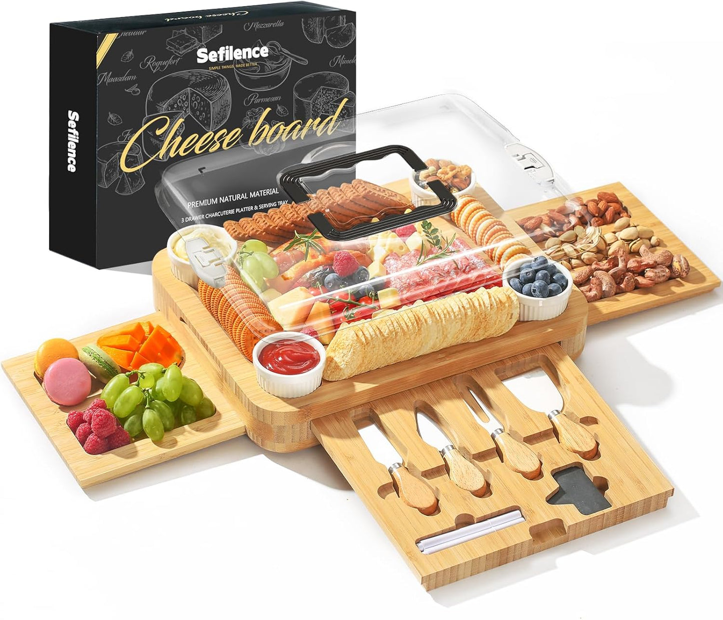 Charcuterie Board with Lid and Handle for Perfect Parties