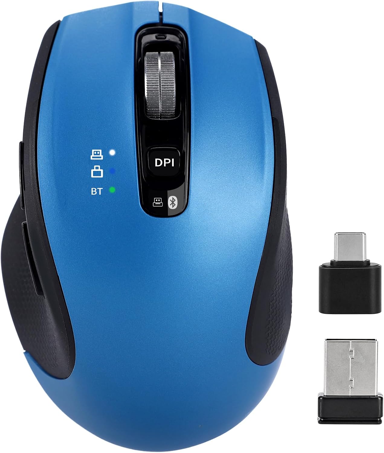 Multi-Device Bluetooth Mouse, Silent Click, Rechargeable - Blue