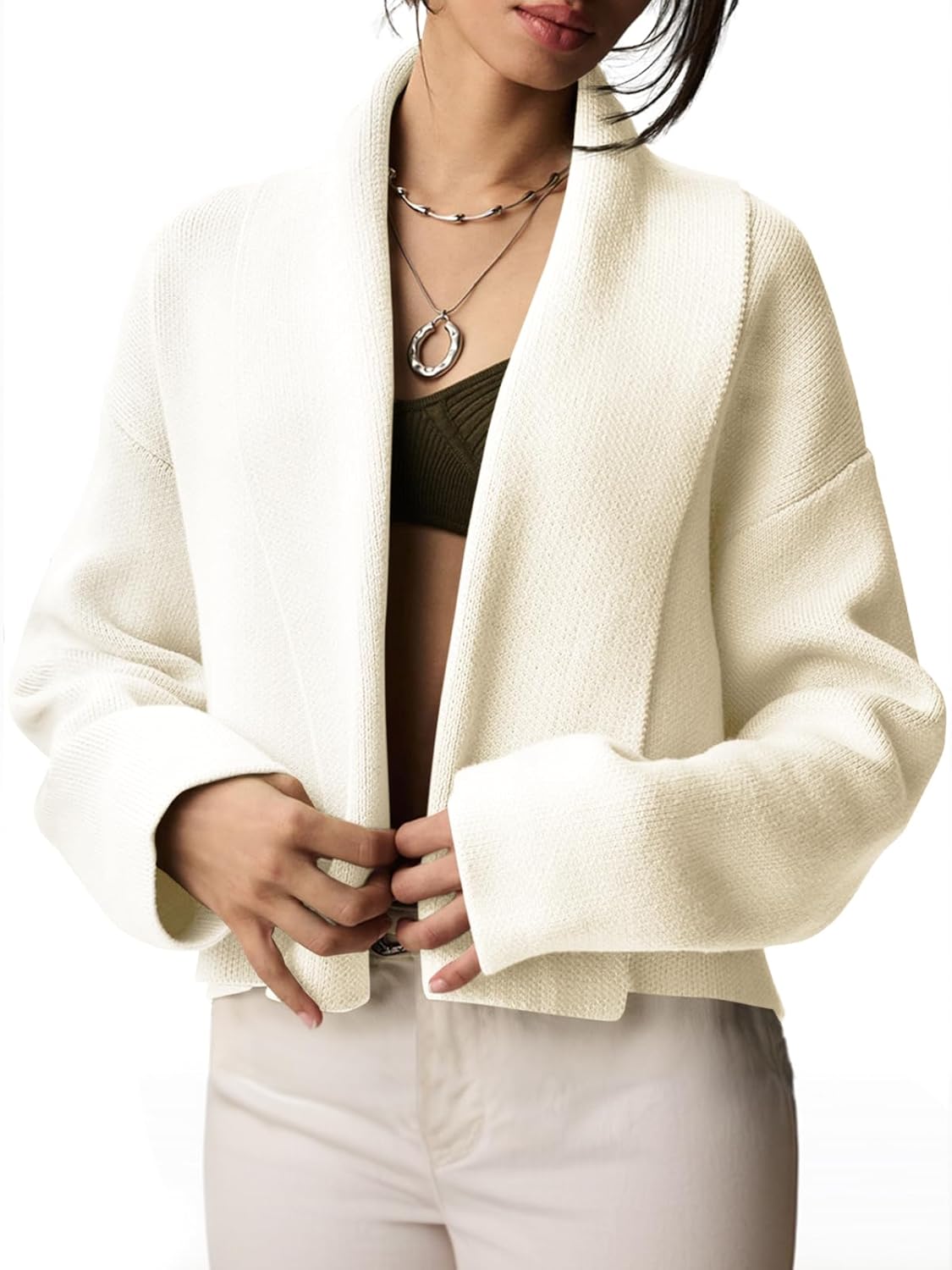 Saodimallsu Womens Cropped Cardigan Open Front Shawl Jacket
