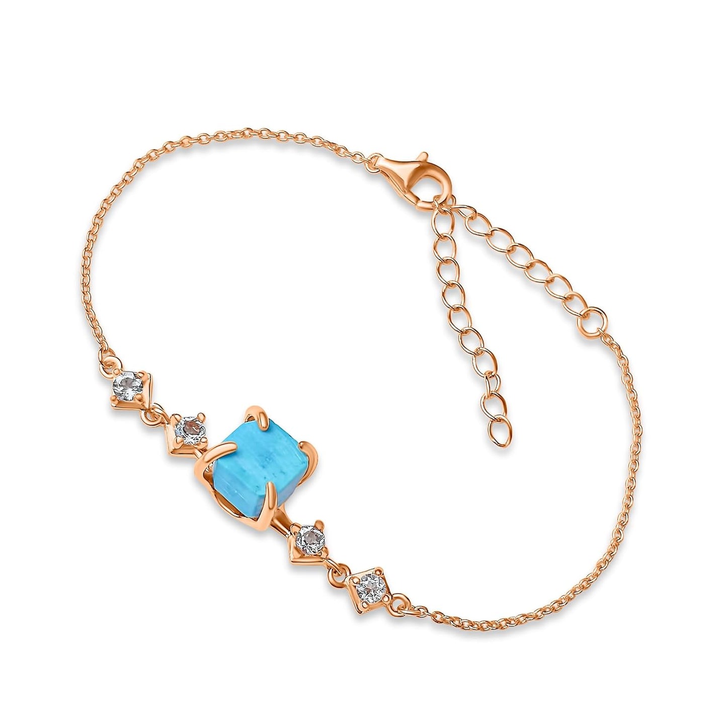 Raw Turquoise Crystal Chain Bracelet for December Birthstone Gifts
