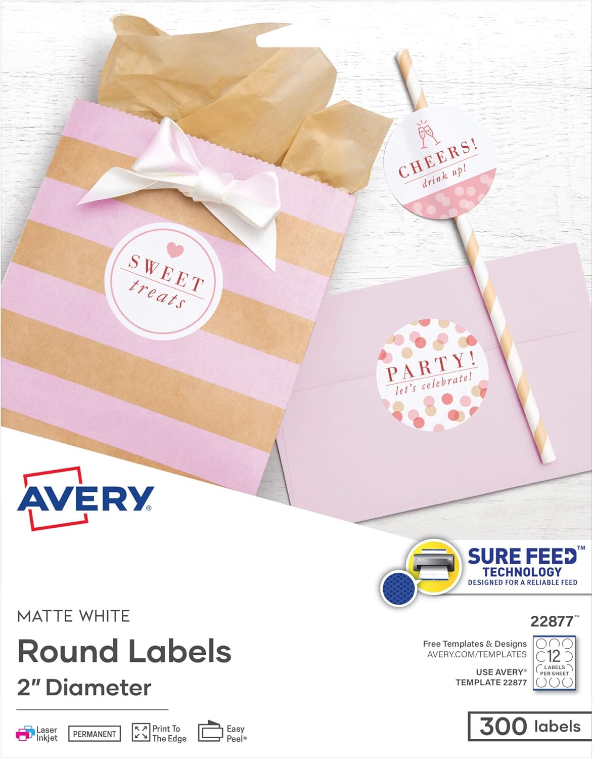 Avery 2 Matte White Round Labels - 300 Customizable Labels