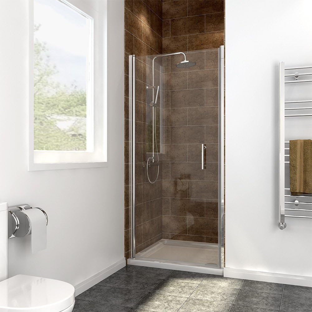 Frameless Pivot Shower Door with Adjustable Width and Chrome Finish