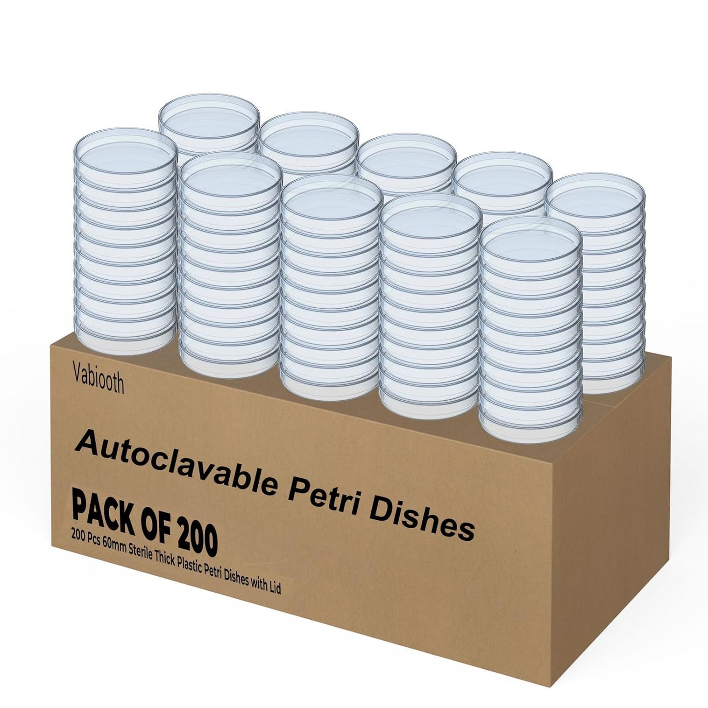 200 Pack Sterile Thick Plastic Petri Dishes for Lab Science