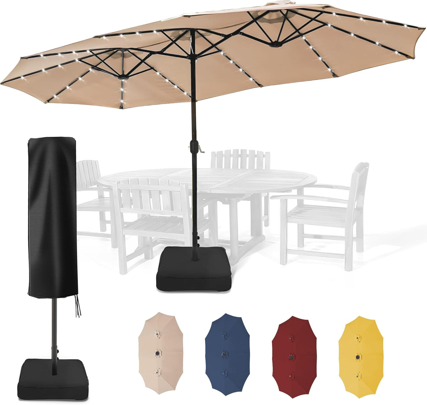 Sundale Outdoor 15ft Double-Sided Umbrella with Solar Lights