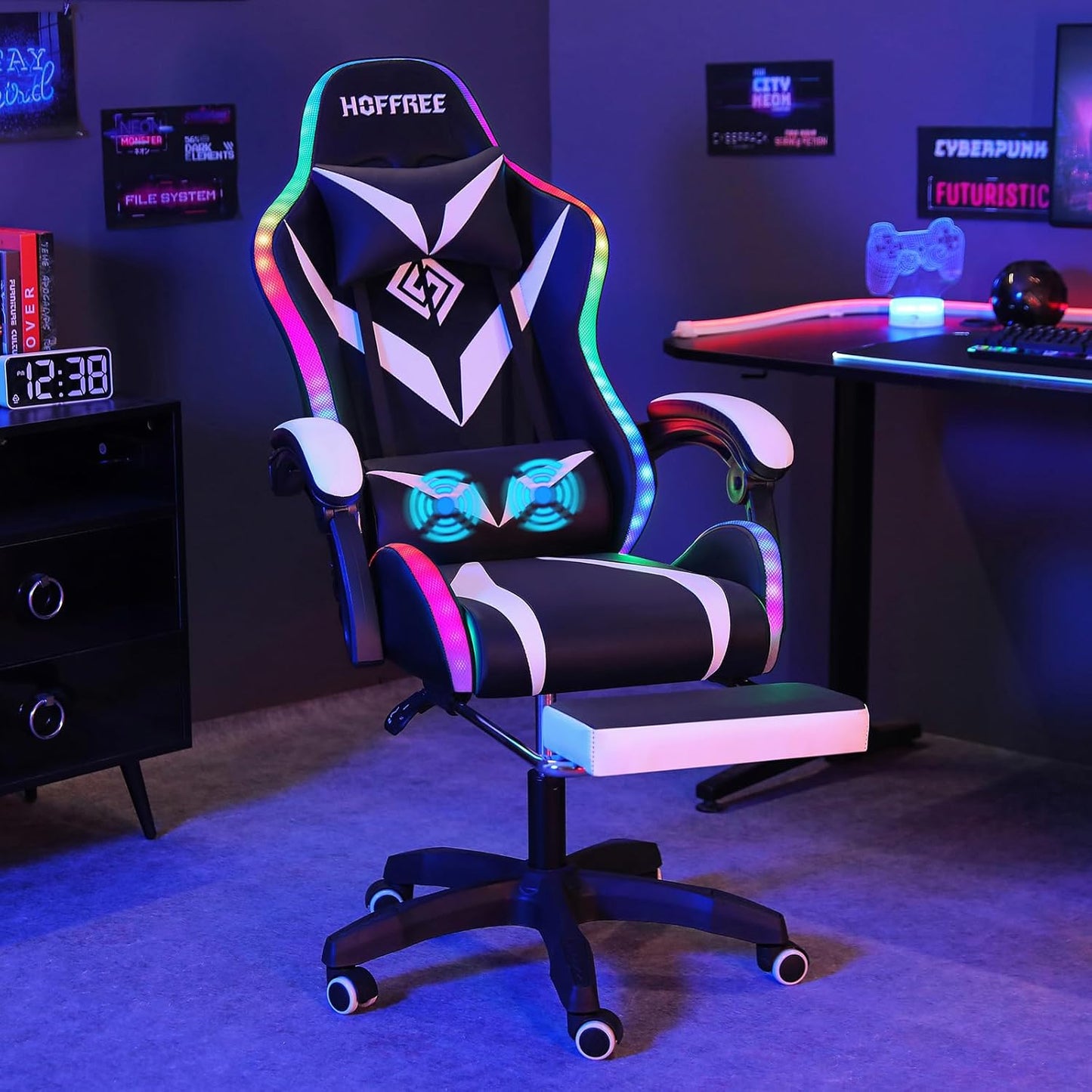 HOFFREE Gaming Chair: Massage, LED, Ergo Lumbar