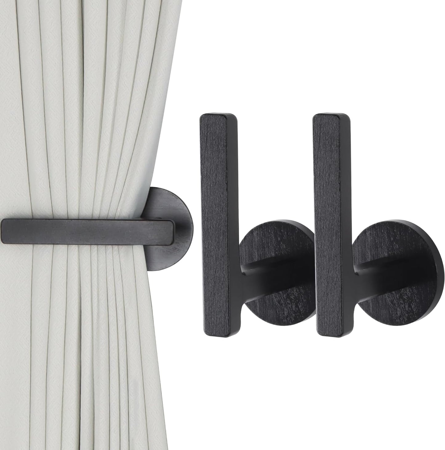 Wood Tiebacks Self-Adhesive Holders Set Black 2
