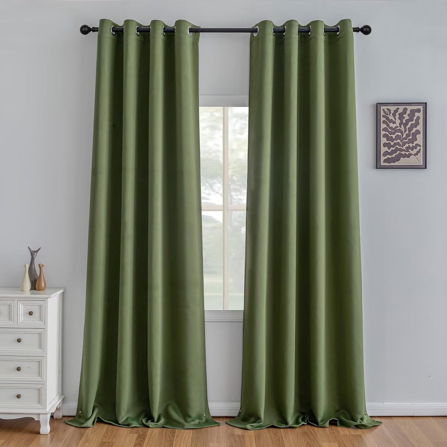 Olive Green Curtains 96 Inch Length Light Filtering Panels Set