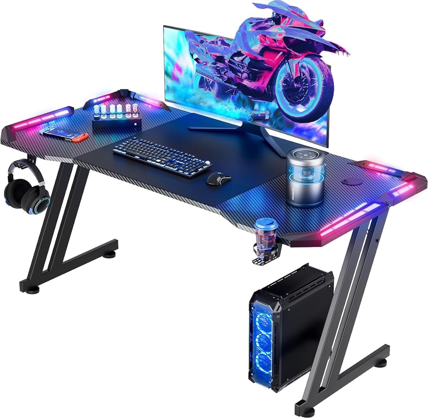 55 Inch Gaming Desk with LED Lights for Ultimate Gaming Setup
