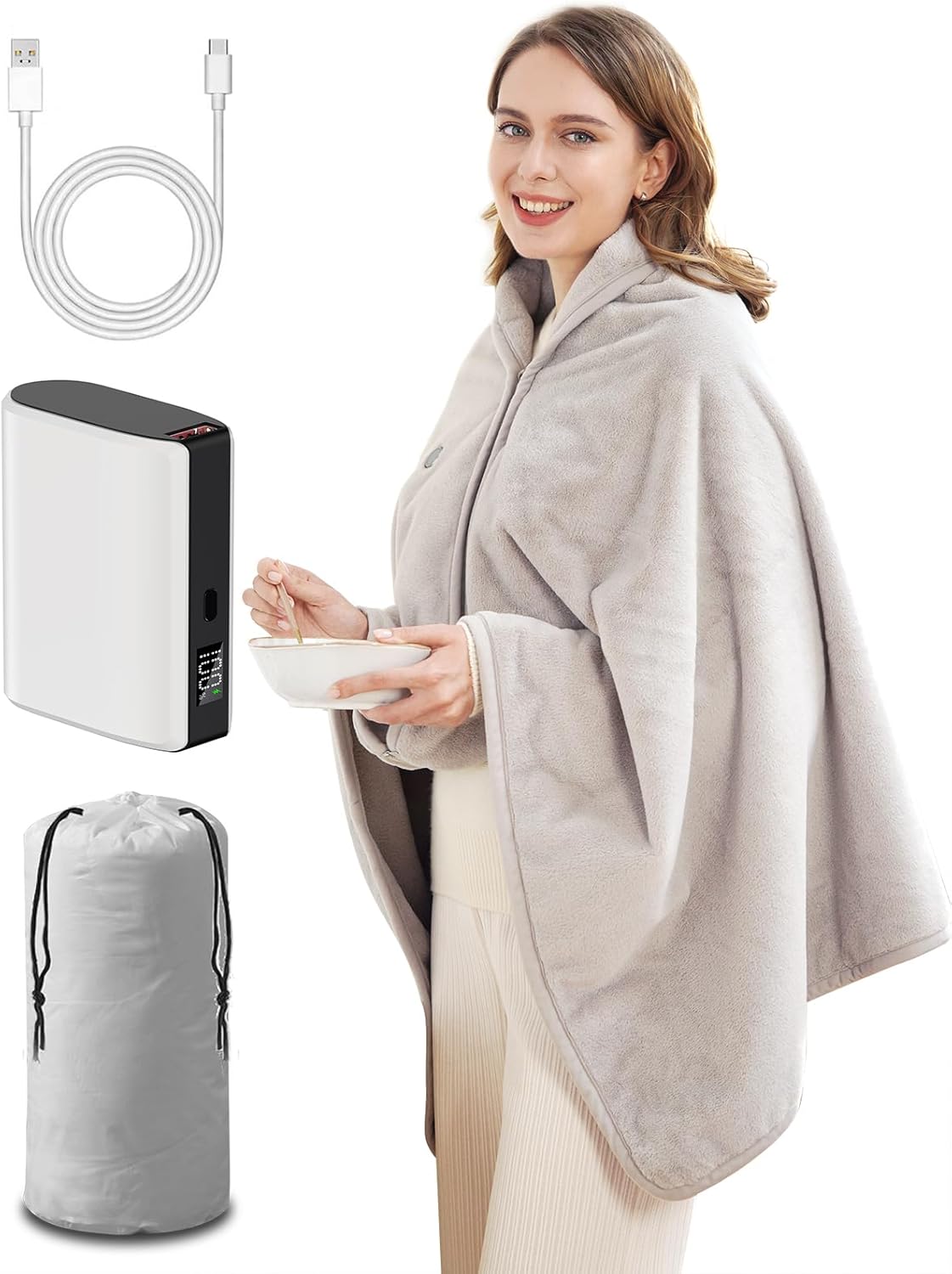 Portable USB Heated Shawl - 3 Heating Levels for Comfort