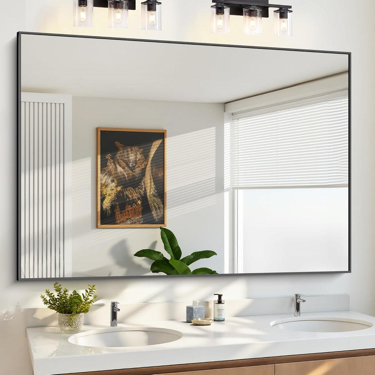 KOCUUY 60x40 Inch Large Black Wall Mounted Mirror for Home