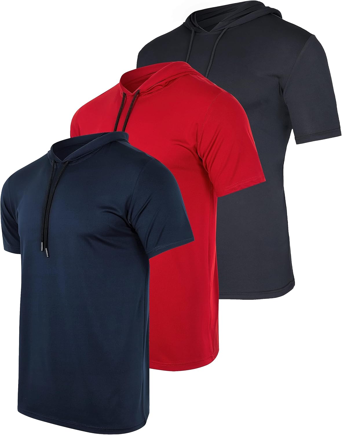 Men's Dry Fit Short Sleeve Active Hoodie Pullover - 3 Pack