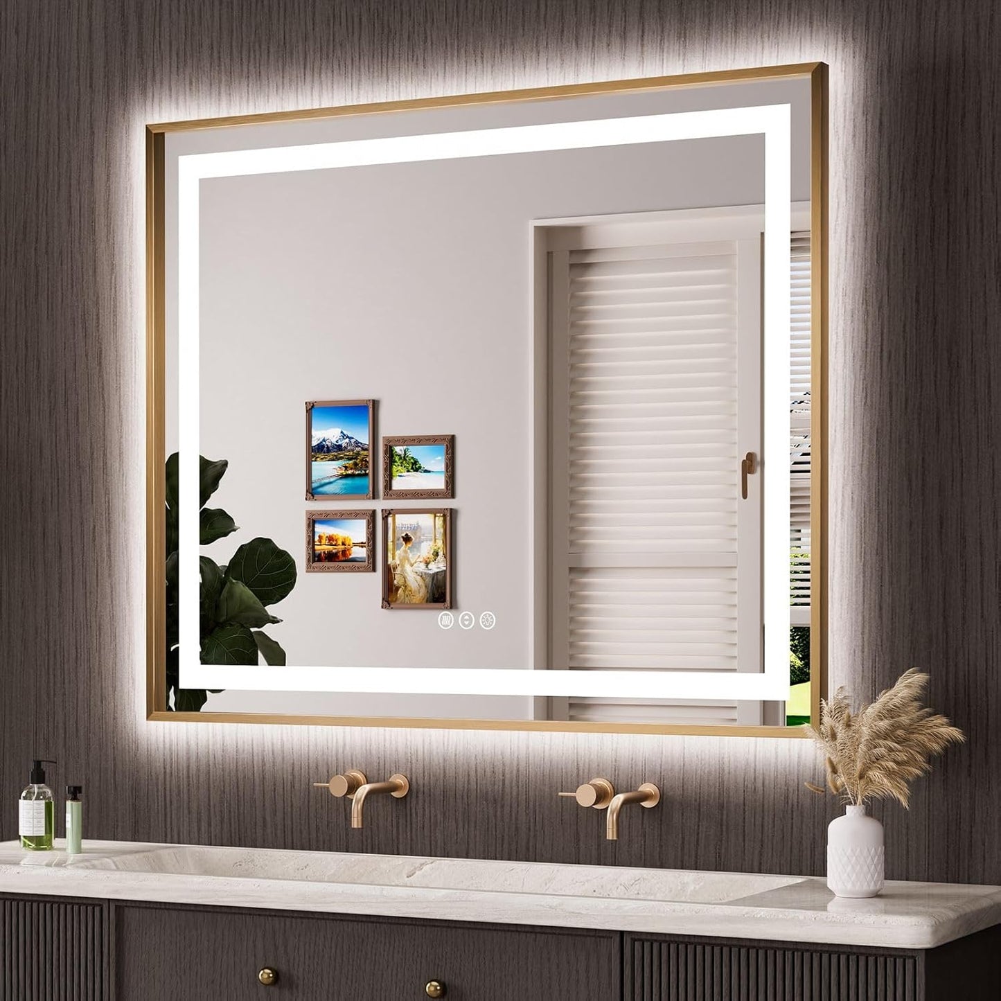 Amorho 48x40 Gold LED Bathroom Mirror with Anti-Fog Feature