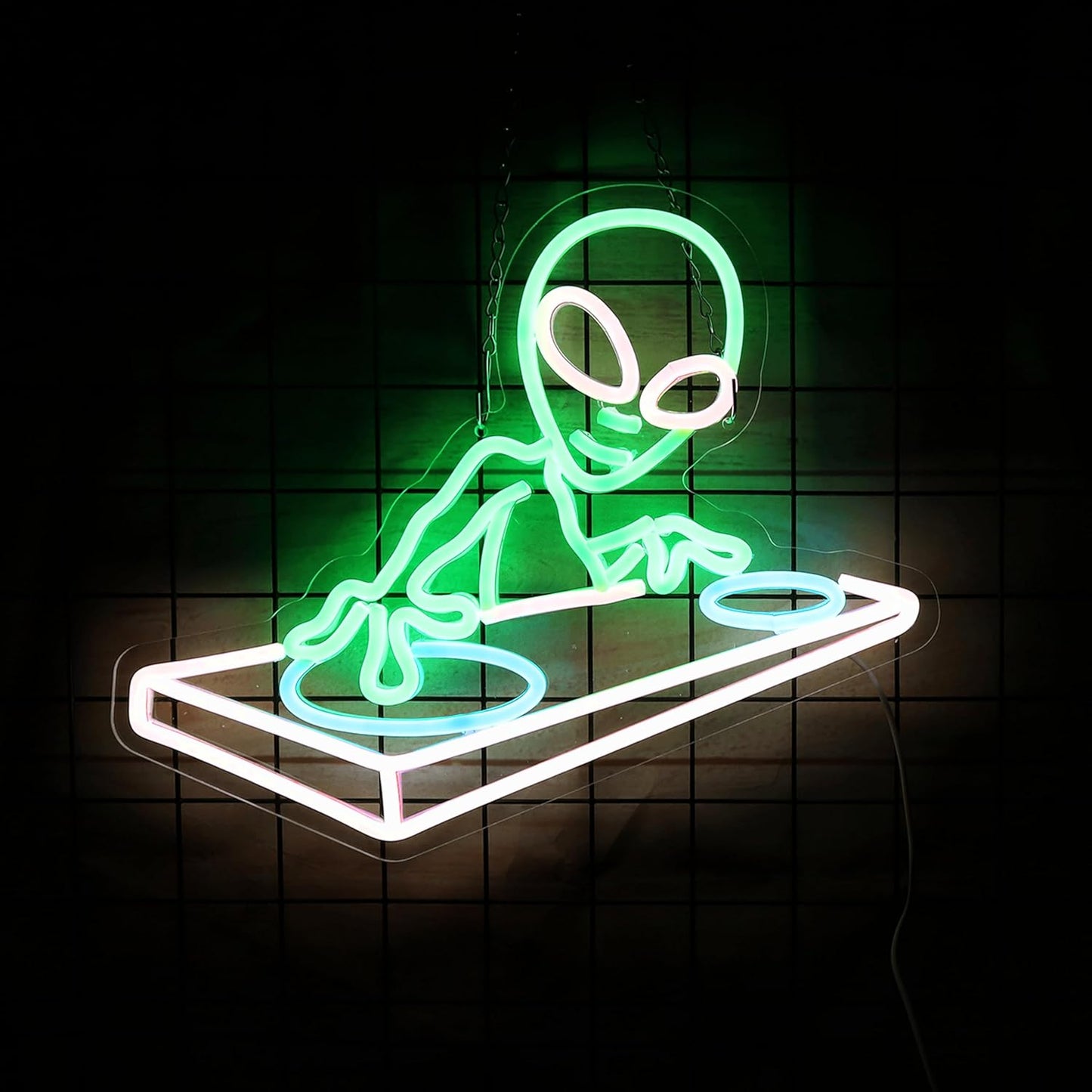 Alien DJ Neon Sign for Men Cave Cool LED Light Decor