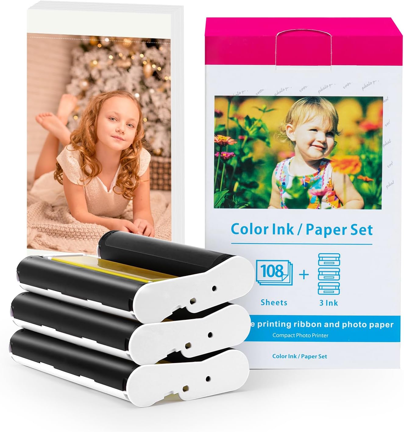 MarkDomain Canon Selphy Ink & Paper Bundle, 108 Sheets & 3 Ink Cartridges