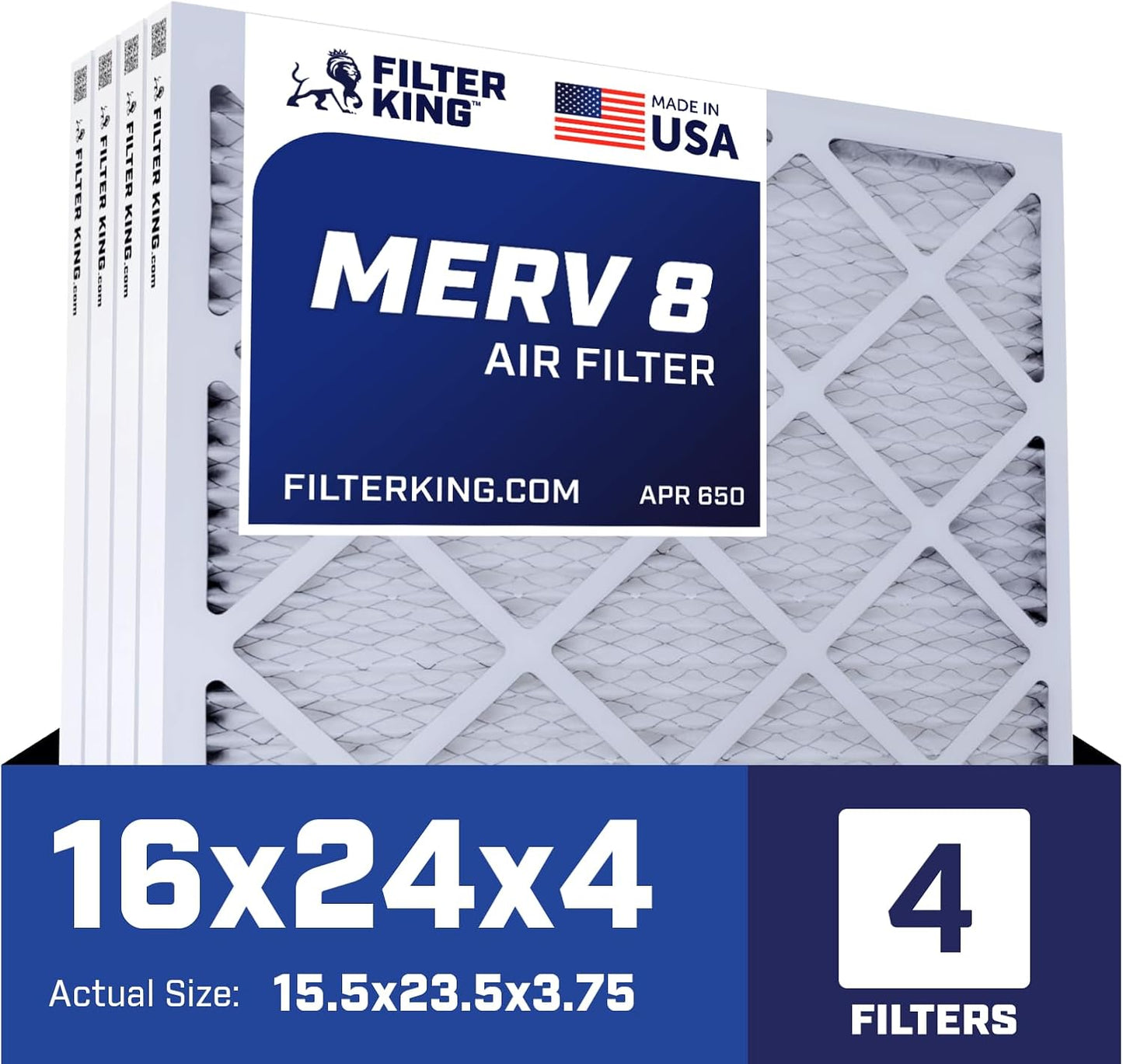 Filter King 16x24x4 Air Filter 4-Pack for HVAC Systems