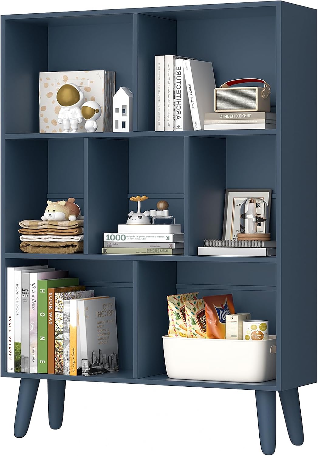 YAHARBO Blue Bookshelf - 3 Tier Minimalist Bookcase for Storage