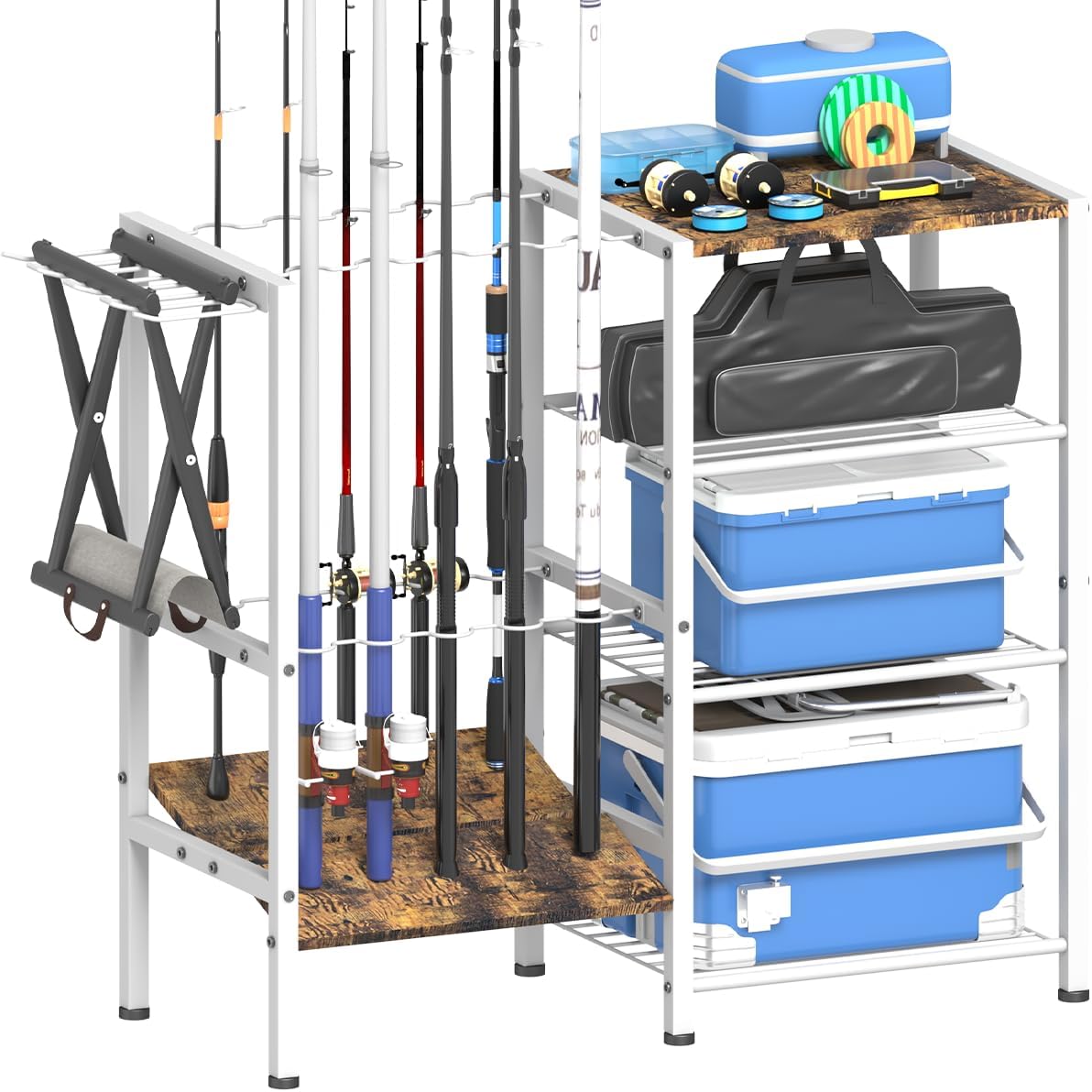 Fishing Rod Holders for Garage - 4 Tier Fishing Gear Organizer