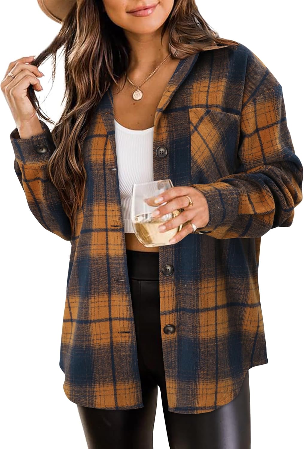 ZOLUCKY Womens Shackets Jacket Plus Size Long Sleeve Blouses
