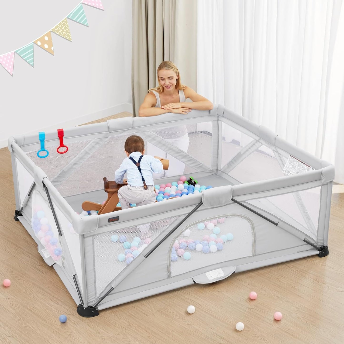 Foldable Baby Playpen for Toddlers with Ocean Balls & Handles