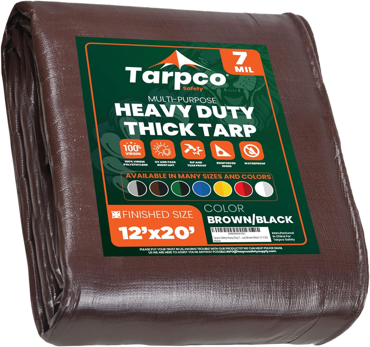 Tarpco Safety Heavy Duty 7 Mil Tarp Cover for All Weather Needs