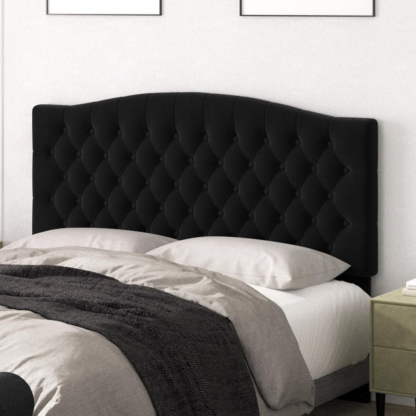 Upholstered Queen Headboard with Solid Wood Legs for Adjustable Beds