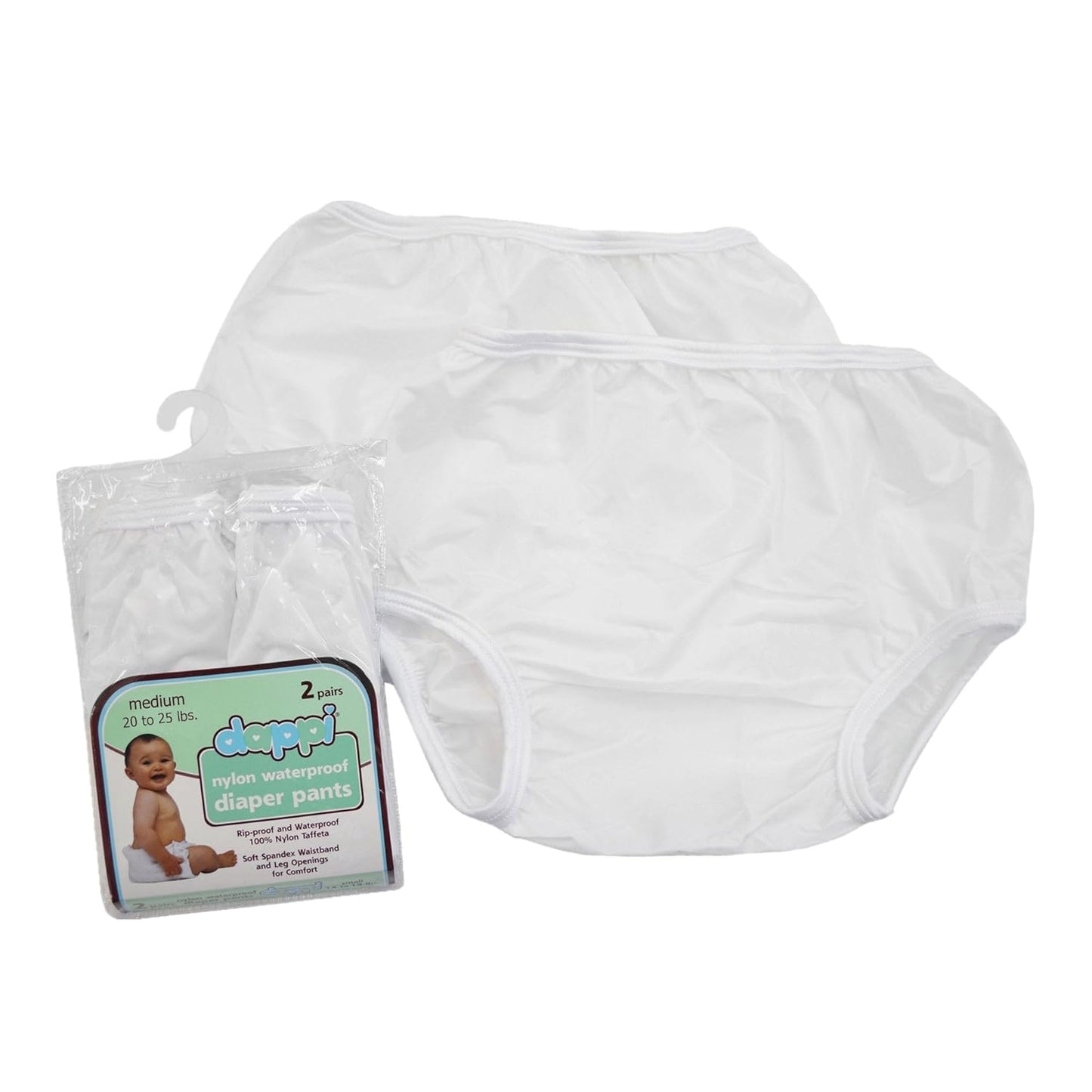 Dappi White Waterproof Diaper Pants, Medium - 100% Nylon, 2 Count