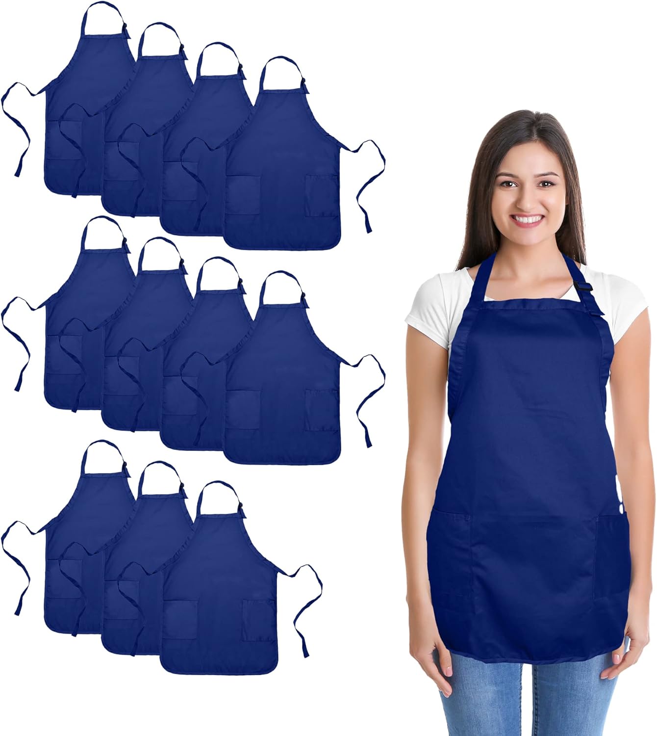 DALIX Apron Commercial Kitchen Bibs with 2 Pockets - 12 Pack