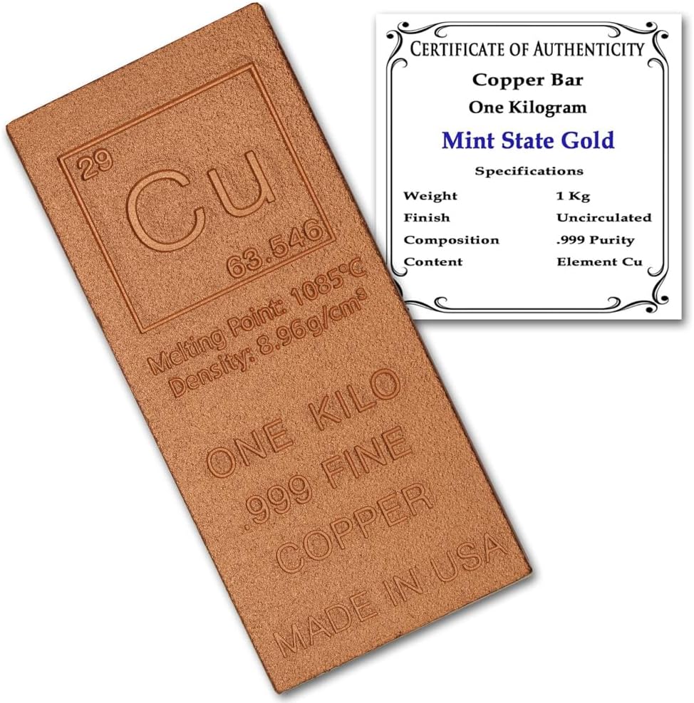 1 Kilo Copper Bar by Mint State Gold - Pure Bullion Gift