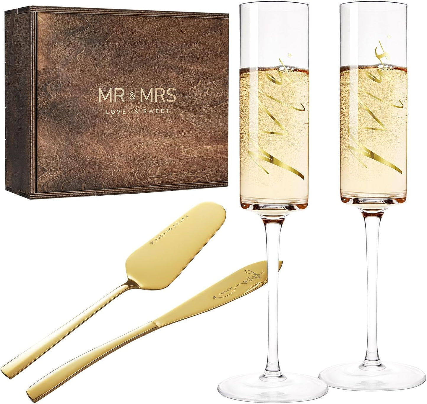 Elegant Mr & Mrs Champagne Flutes Set for Wedding Celebrations