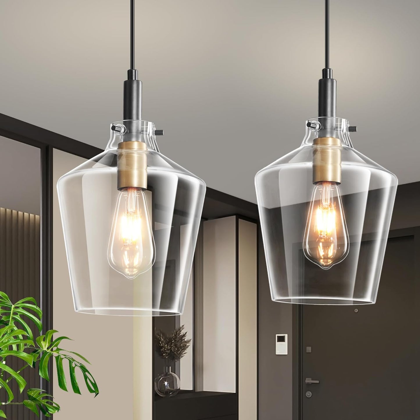 Modern Glass Pendant Lighting for Kitchen Island 2 Pack