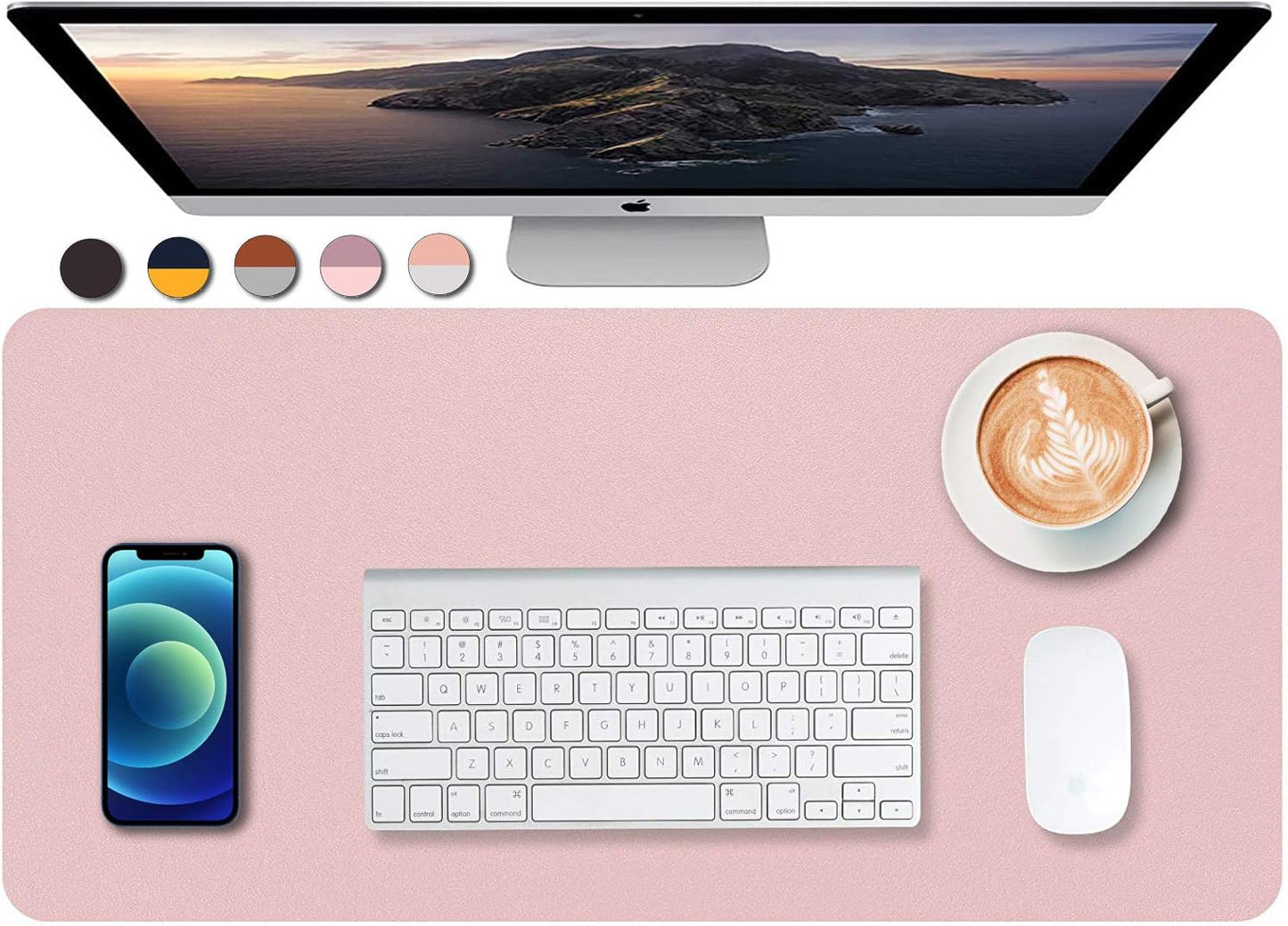 SUJAYU Dual Sided Desk Pad: Non-Slip & Waterproof (Pink+Silver)