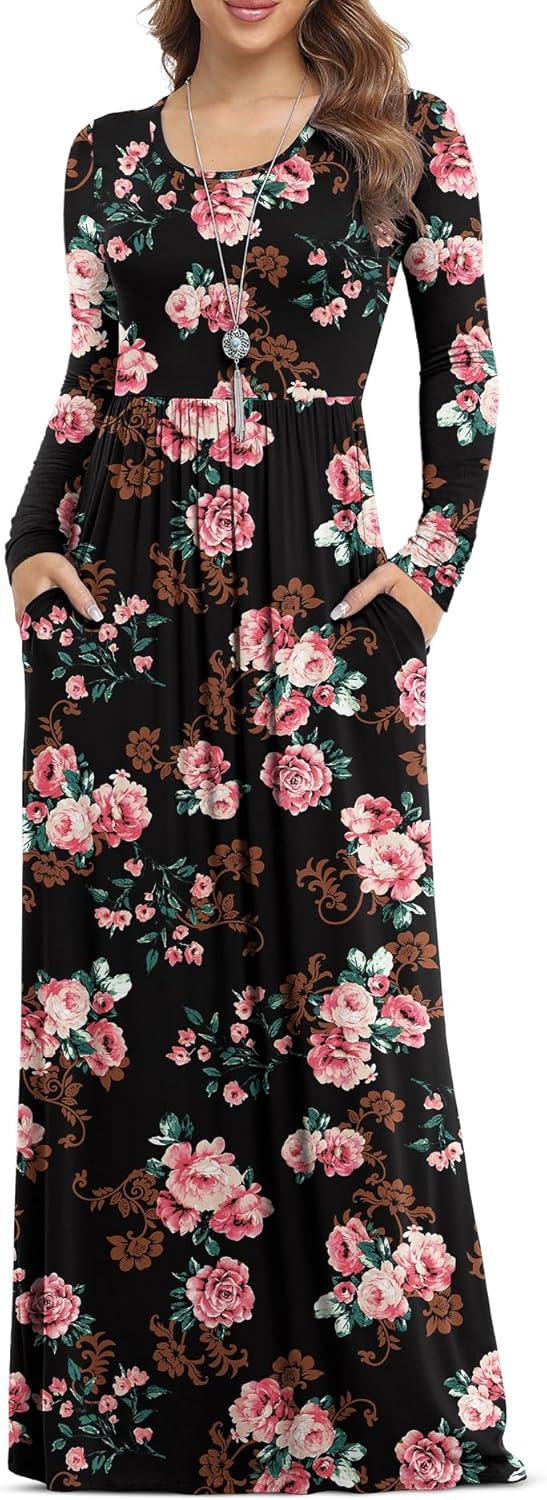 VIISHOW Women's Long Sleeve Maxi Dresses with Pockets for Casual Wear