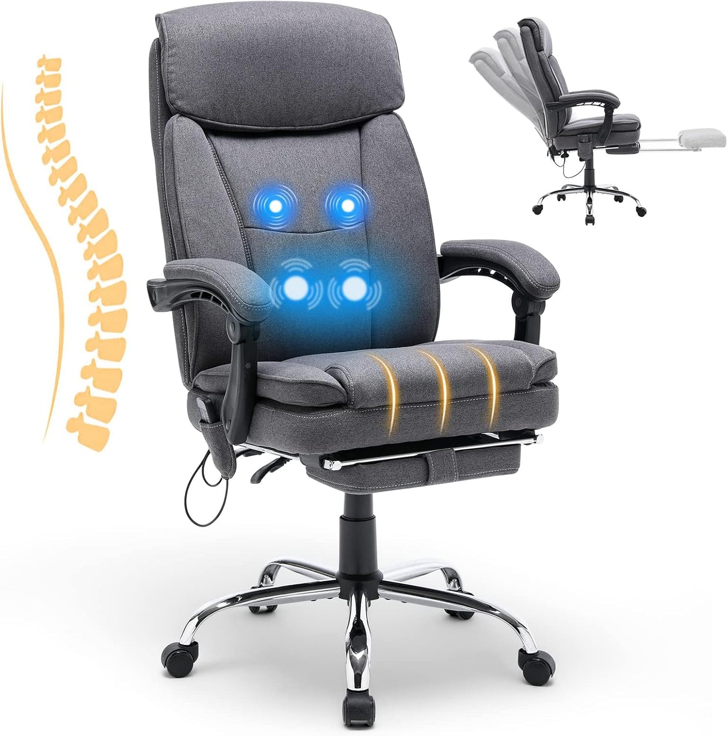 Massage Reclining Office Chair, Ergonomic High Back, Dark Grey
