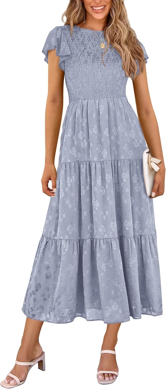 Elegant Floral Cap Sleeve Long Dress for Summer Weddings