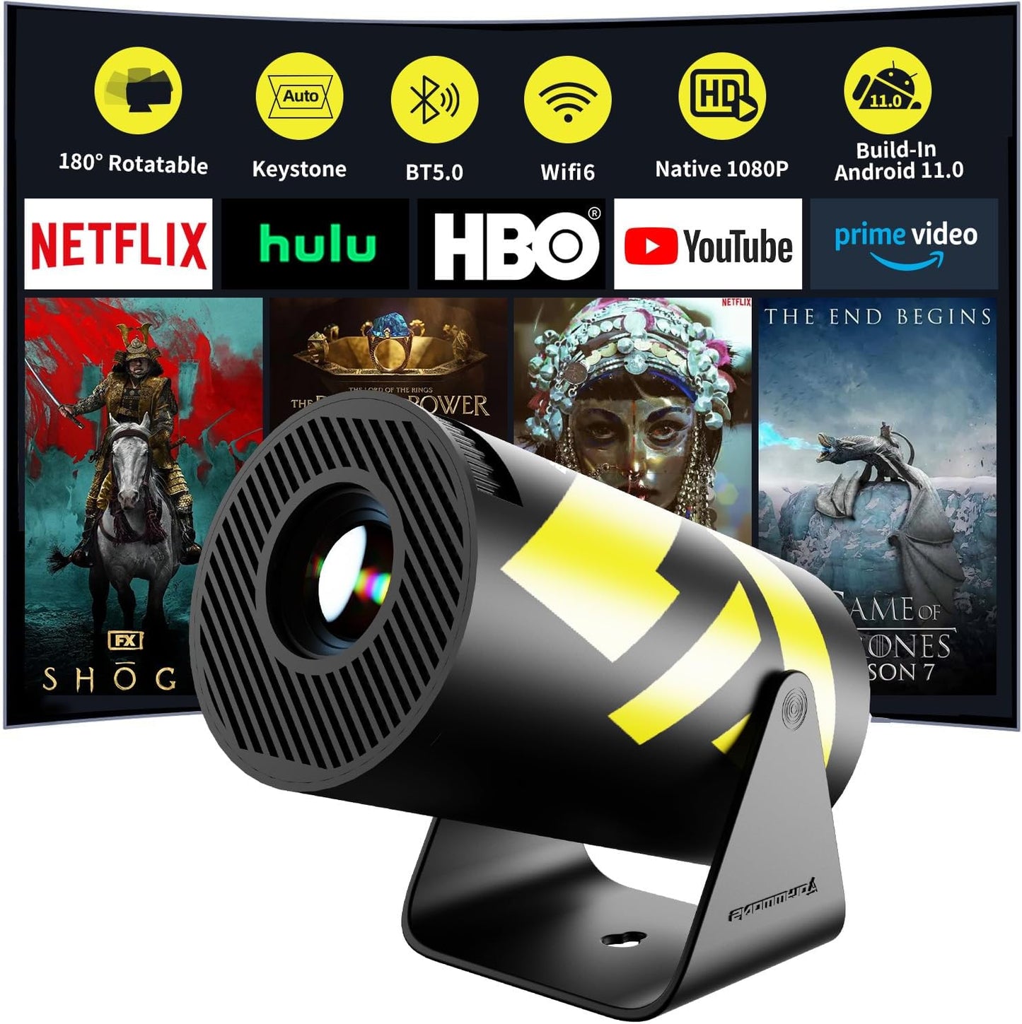 Mini Portable Projector with WiFi 6 and Bluetooth 5.0 for Home