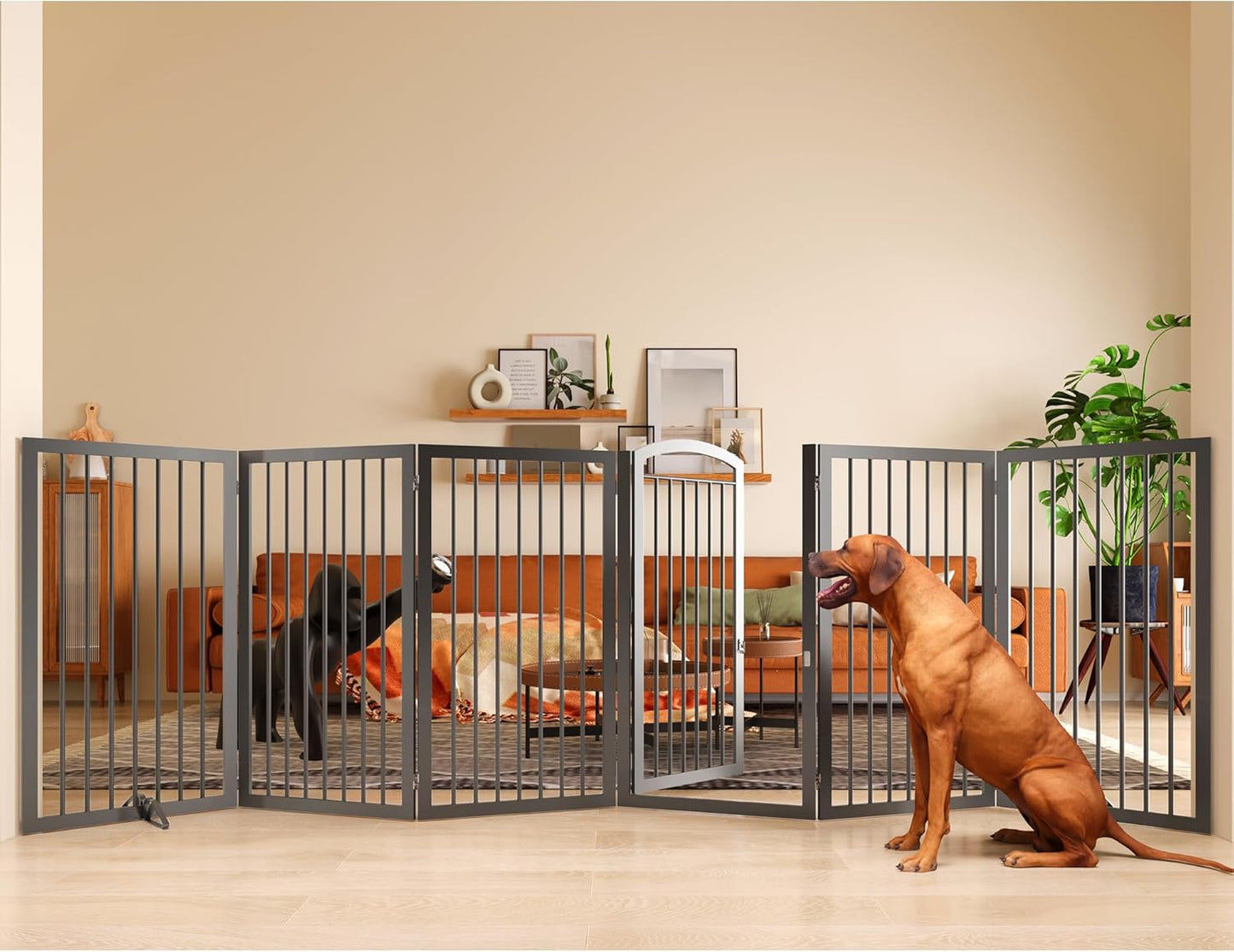JSB Extra Wide 144-inch Dog Gate with Walk Through Door Design
