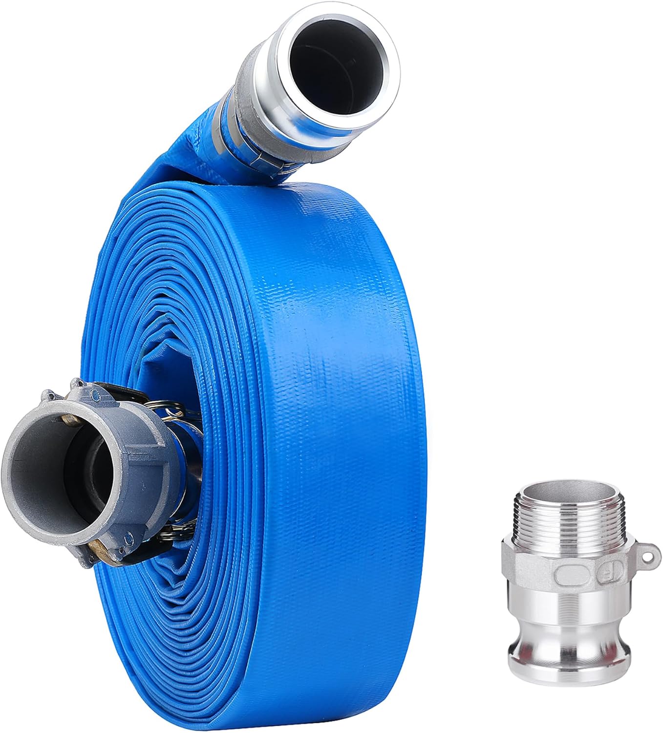 1-1/2in x 100ft PVC Lay Flat Discharge Hose with Camlock Fittings