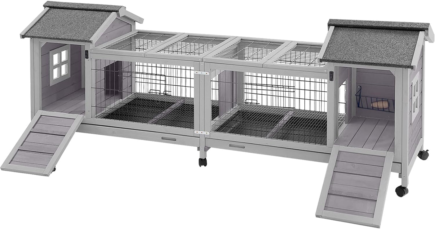 Aivituvin Rabbit Hutch with Double House and Run for Bunnies