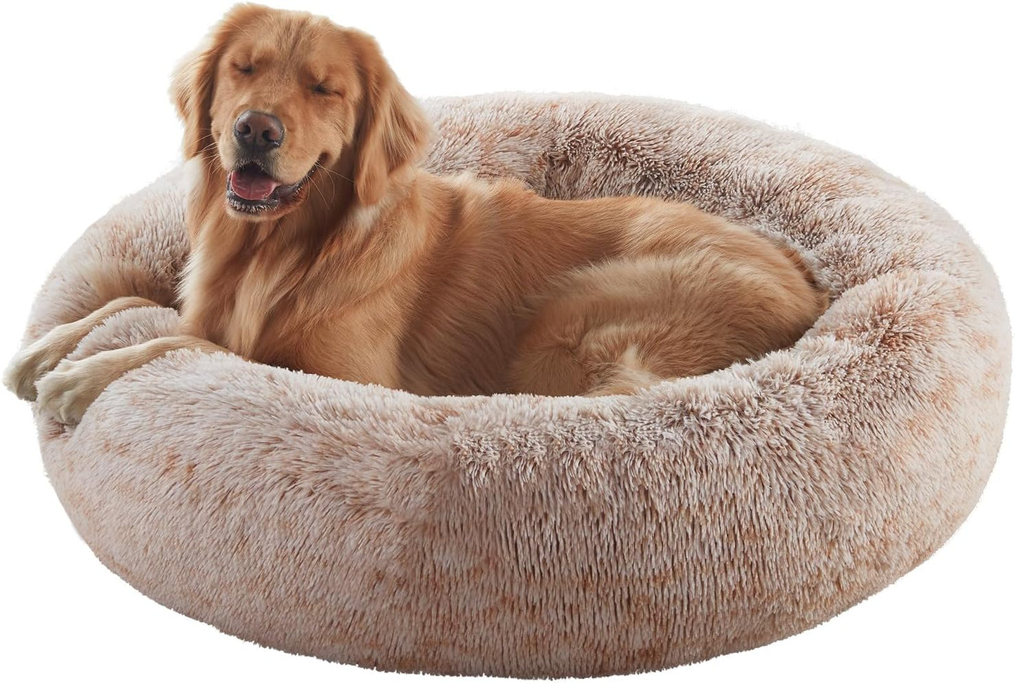 36 in Donut Dog Bed for Large Dogs - Calming Fluffy Round Bed