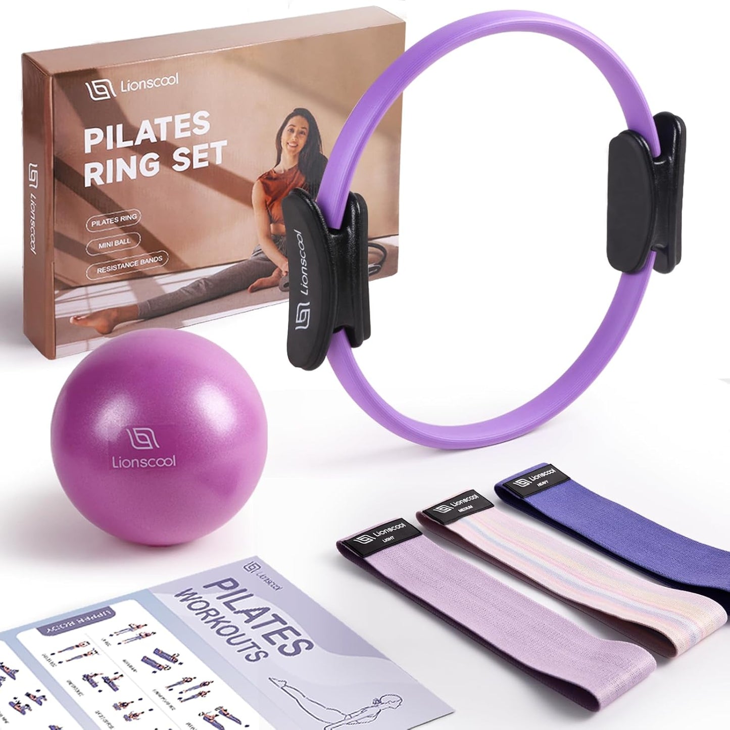 LIONSCOOL Pilates Ring Set for Home Workouts and Fitness