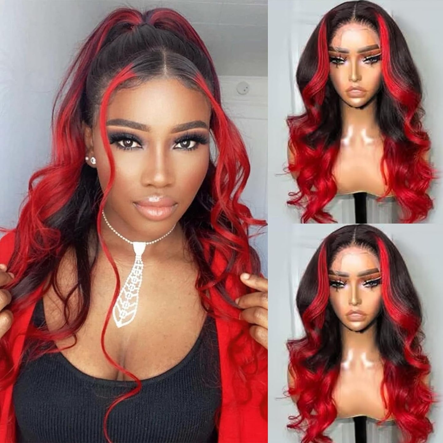 Ombre Red Lace Front Wig Human Hair Body Wave 22 Inch Style