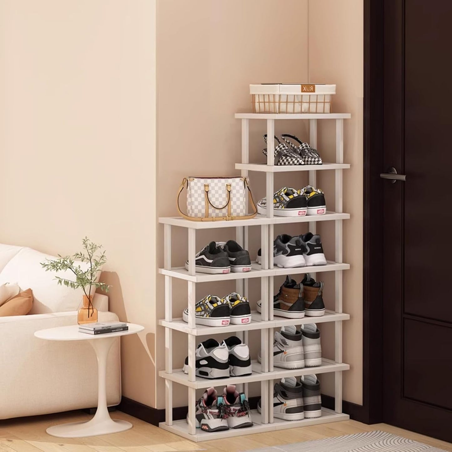 Bamboo Shoe Rack 12 Tier - Vertical Organizer for Small Spaces