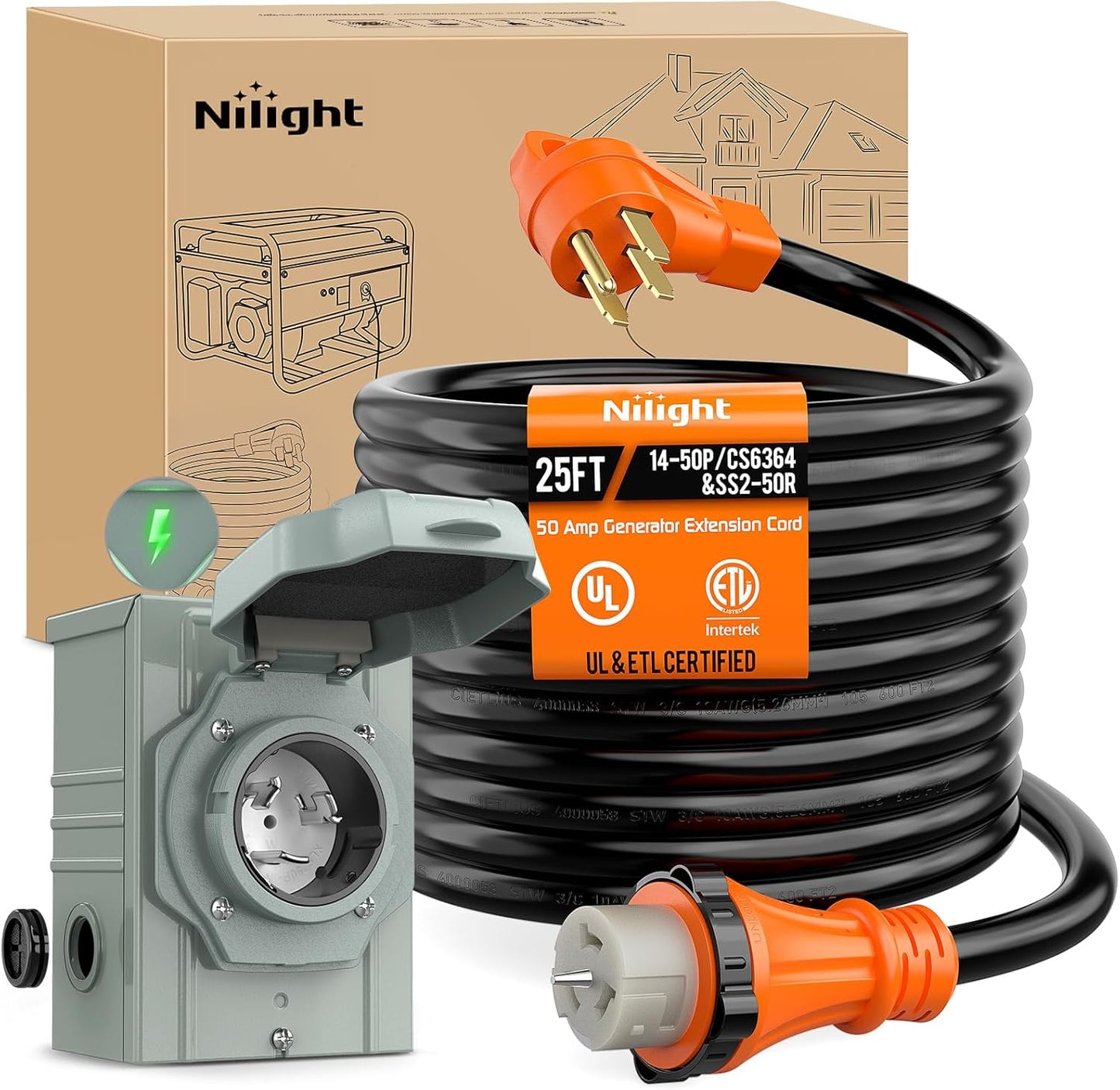 Nilight 50A Generator Extension Cord and Power Inlet Box Review