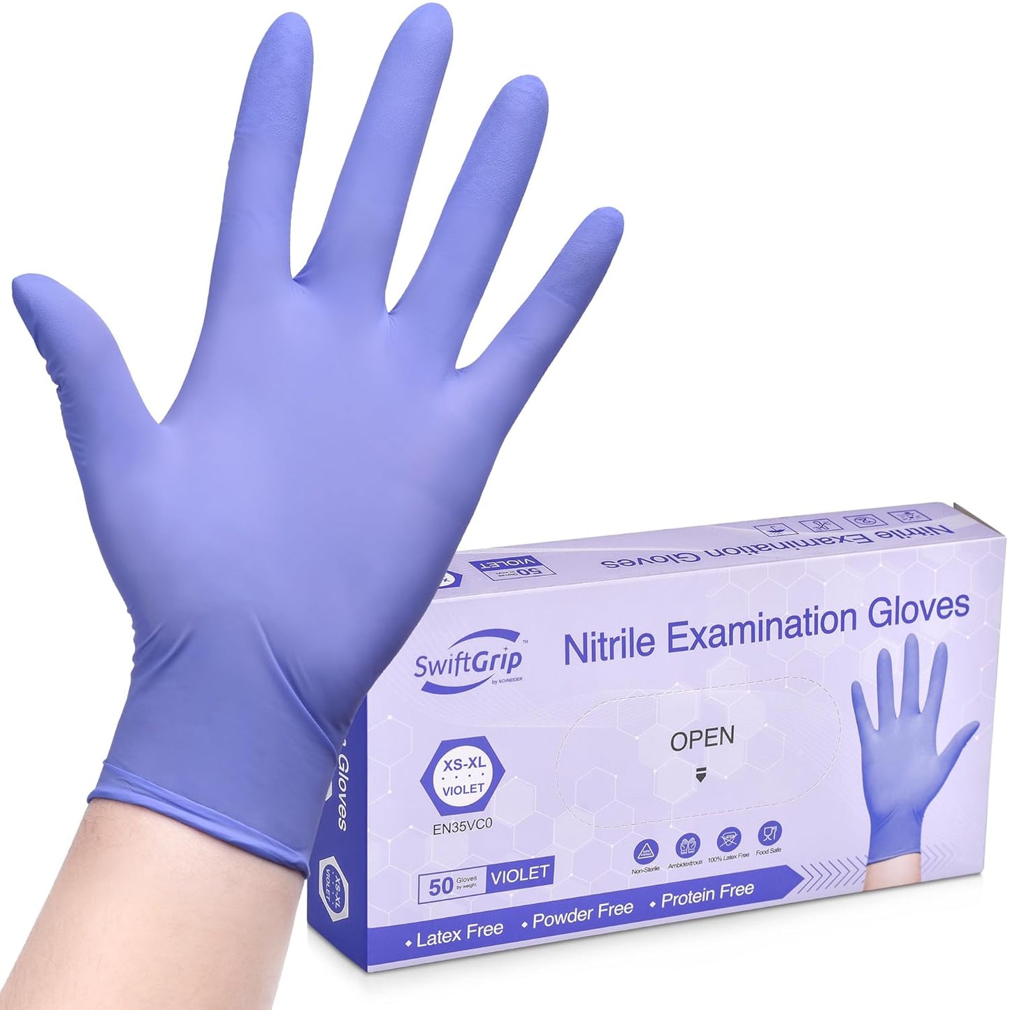 Violet Nitrile Gloves: Latex-Free, 3mil, Box of 50