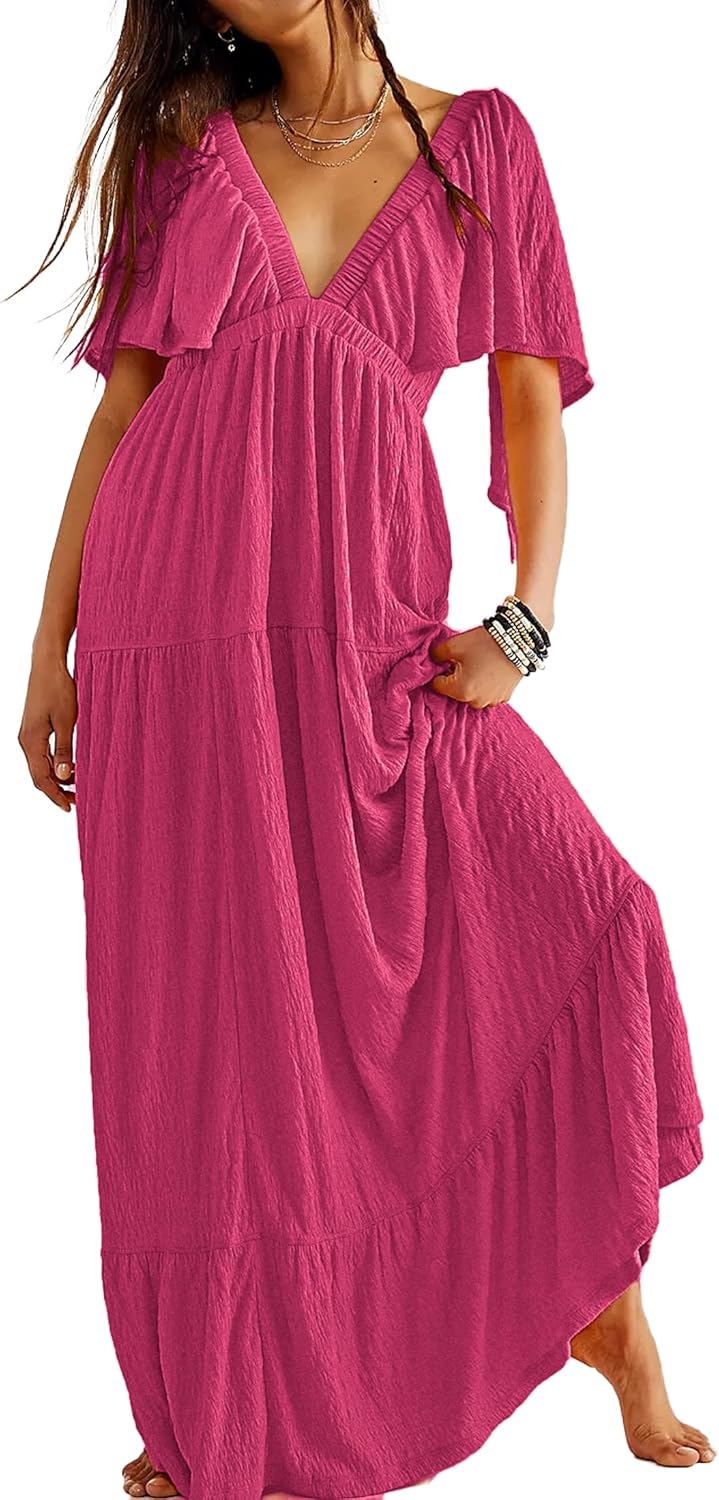 Kikibell Women Summer Dresses V-Neck Maxi Dress for All Occasions